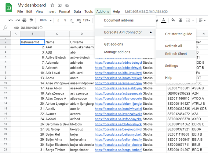 Google sheets