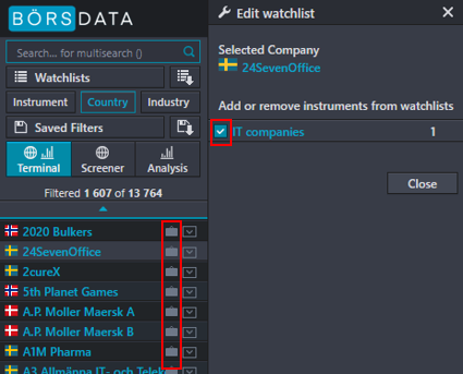 bevakningslista på börsdata